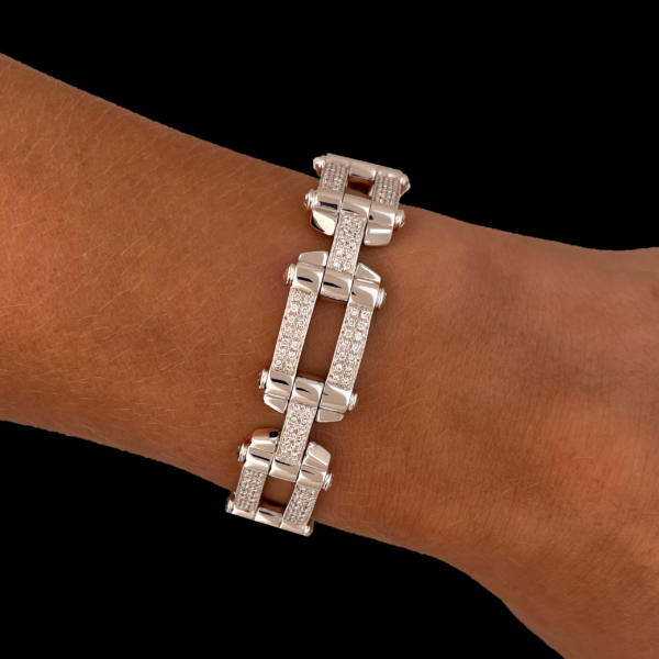 BRACELET PHILIPPE CHARRIOL OR BLANC 750 À MAILLONS ARTICULES PAVES DIAMANTS – Image 2
