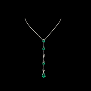 COLLIER-PENDENTIF EN OR BLANC 750 SERTI D'ÉMERAUDES ET DIAMANTS