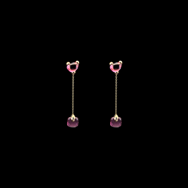 BOUCLES D'OREILLES POMELLATO "NUDO" EN OR ROSE DIAMANTS ET TOURMALINES