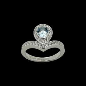 BAGUE CHAUMET JOSEPHINE AIGRETTE EN OR BLANC 750 DIAMANTS & AIGUE MARINE