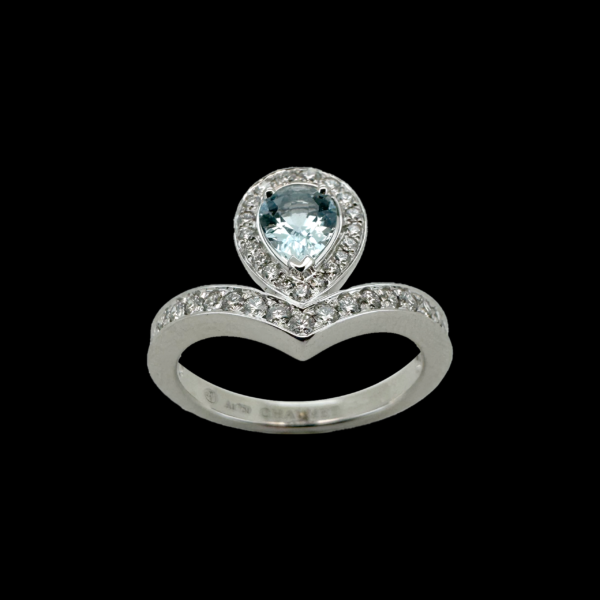 BAGUE CHAUMET JOSEPHINE AIGRETTE EN OR BLANC 750 DIAMANTS & AIGUE MARINE