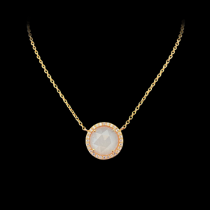 PARURE CHRIST EN OR ROUGE 750 SERTI DE QUARTZ ROSE ET ZIRCONS A FACETTES
