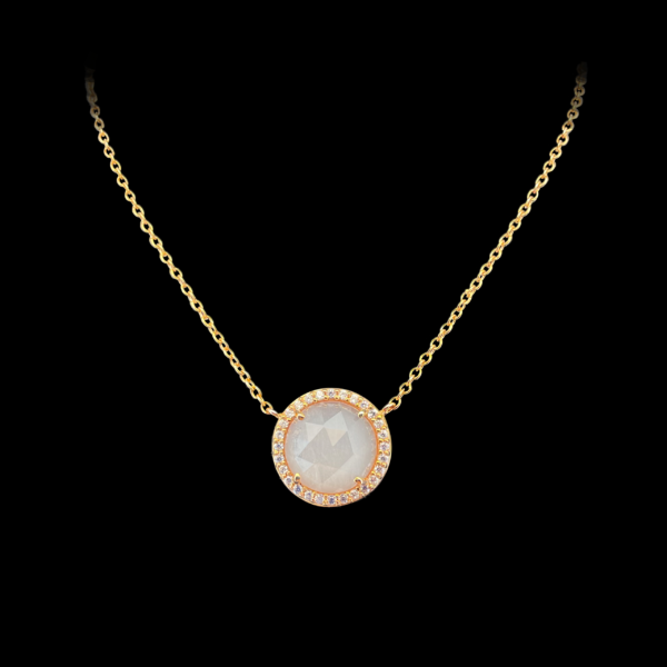 PARURE CHRIST EN OR ROUGE 750 SERTI DE QUARTZ ROSE ET ZIRCONS A FACETTES