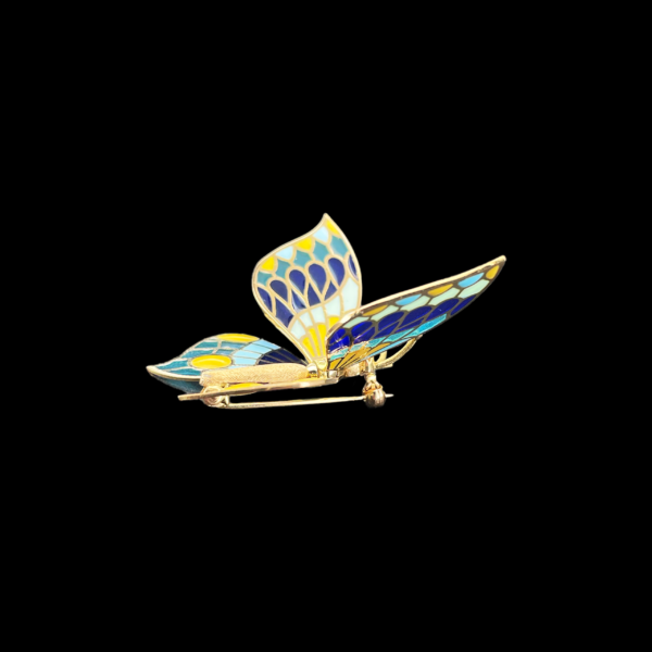 BROCHE VINTAGE PAPILLON ARTICULÉ EN OR JAUNE 18K – Image 2