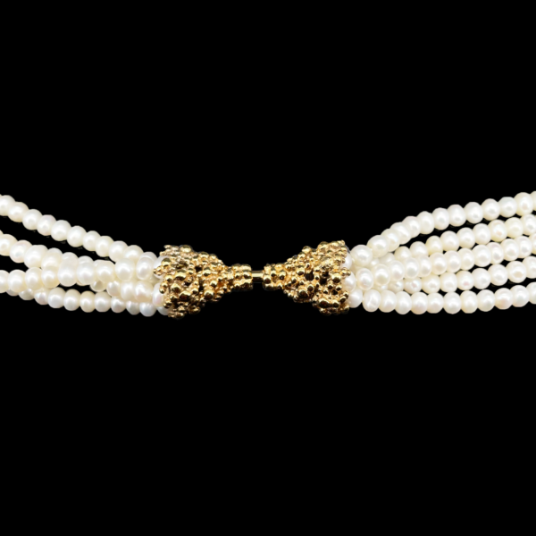 COLLIER-PENDENTIF DE PERLES EN 5 RANGS AVEC FERMOIR EN ARGENT 925 PLAQUÉ OR 750 JAUNE – Image 2