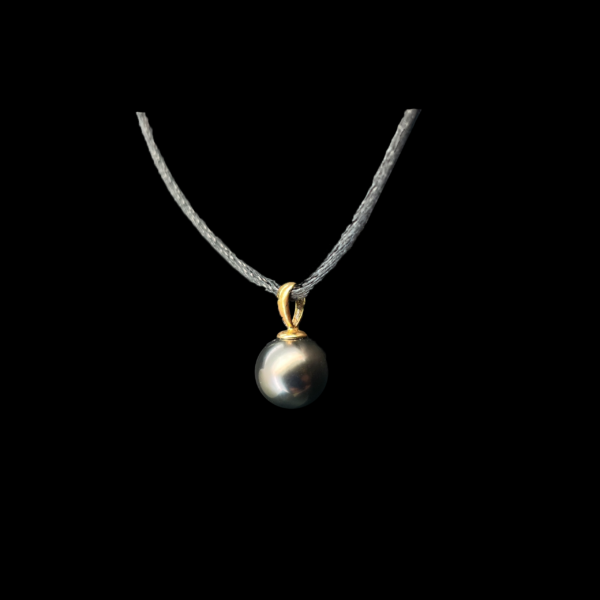 COLLIER-PENDENTIF EN OR JAUNE 750 AVEC PERLE DE CULTURE NOIR – Image 2