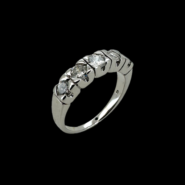 BAGUE DEMI-TOUR EN OR GRIS 750 SERTIE DE 5 DIAMANTS – Image 2