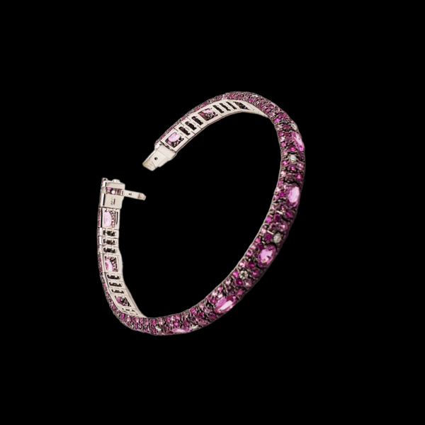 BRACELET TENNIS SERTI DE DIAMANTS ET DE SAPHIRS ROSE OR GRIS 750 – Image 2