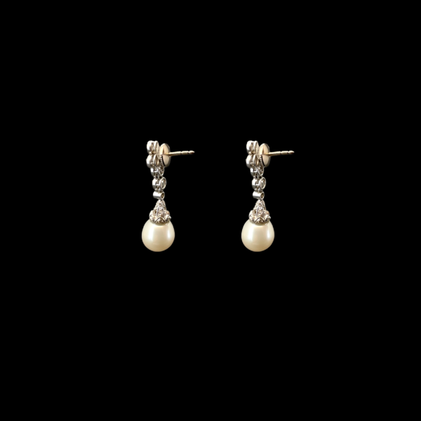 BOUCLES D'OREILLES VINTAGE OR GRIS DIAMANTS ET PERLES – Image 2
