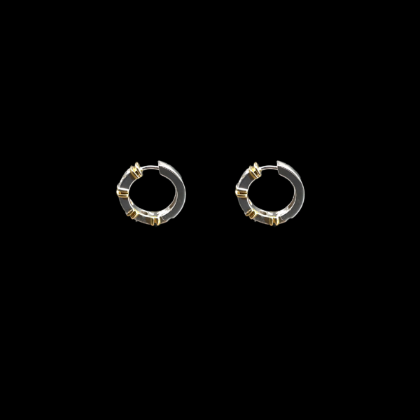 BOUCLES D'OREILLES CRÉOLES EN OR GRIS ET JAUNE 750 DIAMANTS – Image 2