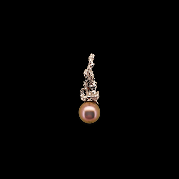 COLLIER-PENDENTIF GILBERT ALBERT SERTI PERLE DE CULTURE ET DIAMANT EN OR GRIS 750 – Image 3