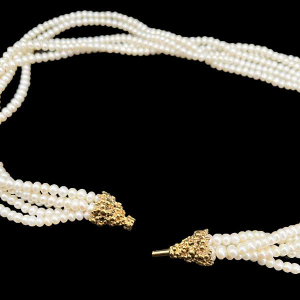 COLLIER-PENDENTIF DE PERLES EN 5 RANGS AVEC FERMOIR EN ARGENT 925 PLAQUÉ OR 750 JAUNE – Image 3