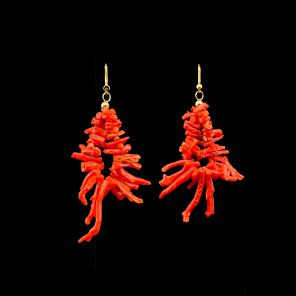 PARURE COLLIER & BOUCLES D'OREILLES EN FRANGES CORAIL ROUGE VÉRITABLE – Image 3