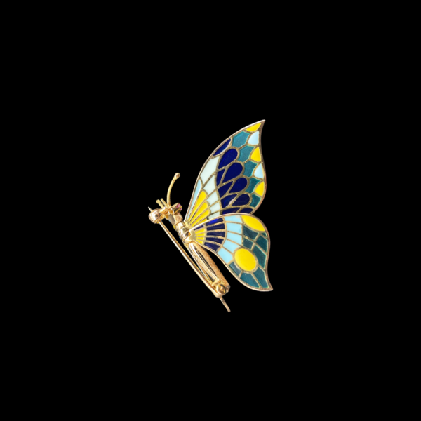 BROCHE VINTAGE PAPILLON ARTICULÉ EN OR JAUNE 18K – Image 3