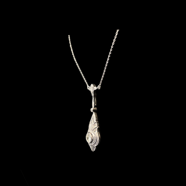 COLLIER-PENDENTIF VINTAGE EN OR BLANC 750 ET DIAMANTS – Image 3