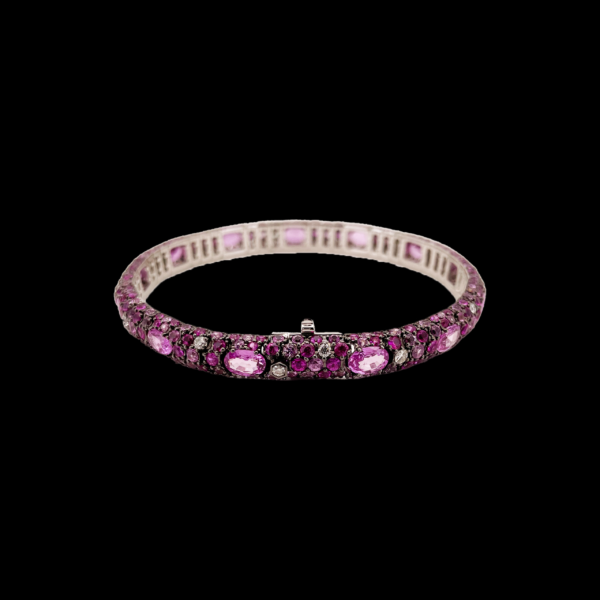 BRACELET TENNIS SERTI DE DIAMANTS ET DE SAPHIRS ROSE OR GRIS 750