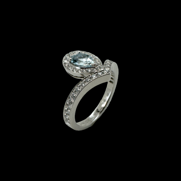 BAGUE CHAUMET JOSEPHINE AIGRETTE EN OR BLANC 750 DIAMANTS & AIGUE MARINE – Image 3