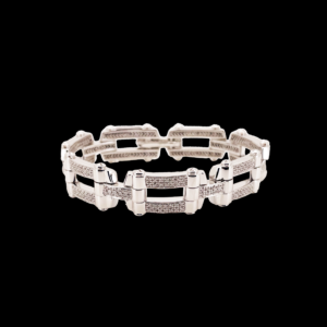 BRACELET PHILIPPE CHARRIOL OR BLANC 750 À MAILLONS ARTICULES PAVES DIAMANTS
