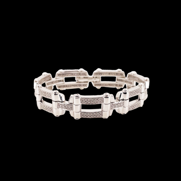 BRACELET PHILIPPE CHARRIOL OR BLANC 750 À MAILLONS ARTICULES PAVES DIAMANTS
