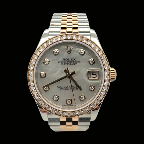 ROLEX OYSTER DATEJUST ACIER OYSTERSTEEL ET OR EVEROSE NACRE ET DIAMANTS