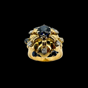 BAGUE VINTAGE OR JAUNE 750 SAPHIRS ET DIAMANTS