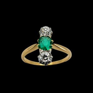BAGUE EN OR JAUNE 750 VINTAGE DIAMANTS ET ÉMERAUDE