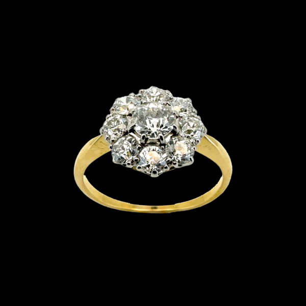 BAGUE VINTAGE FLEUR EN OR JAUNE ET GRIS 750 ET DIAMANTS