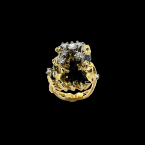 BAGUE VINTAGE EN OR JAUNE 750 DIAMANTS ET LAPIS LAZULI
