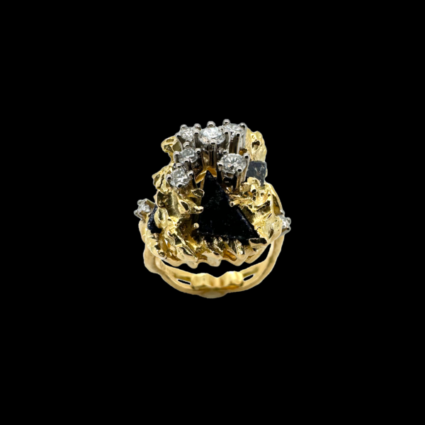 BAGUE VINTAGE EN OR JAUNE 750 DIAMANTS ET LAPIS LAZULI