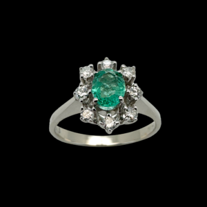 BAGUE EN OR GRIS 750 EMERAUDE ET DIAMANTS