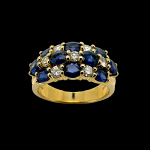BAGUE EN OR JAUNE 750 DIAMANTS ET SAPHIRS