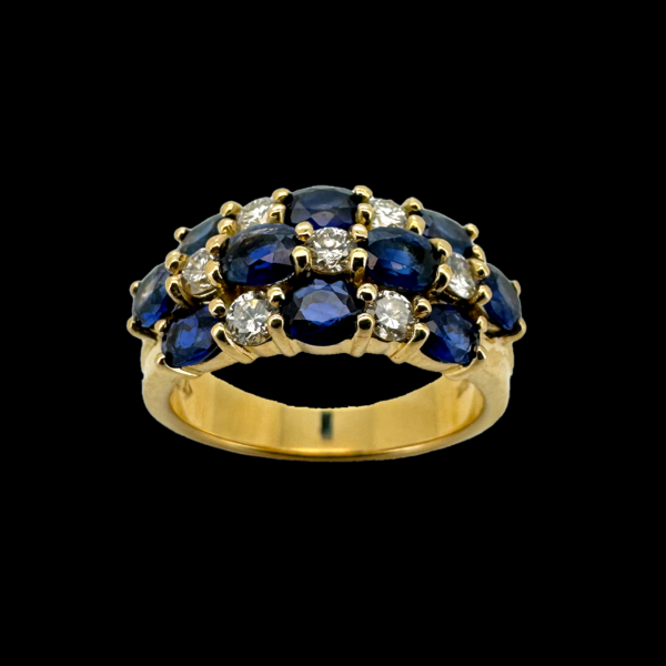 BAGUE EN OR JAUNE 750 DIAMANTS ET SAPHIRS