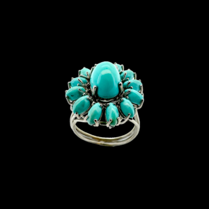 BAGUE FLEURE EN ARGENT 925 RODIÉ ET TURQUOISE