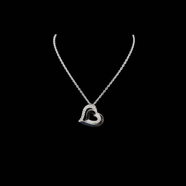 COLLIER-PENDENTIF COEUR EN OR BLANC 750 ET DIAMANTS