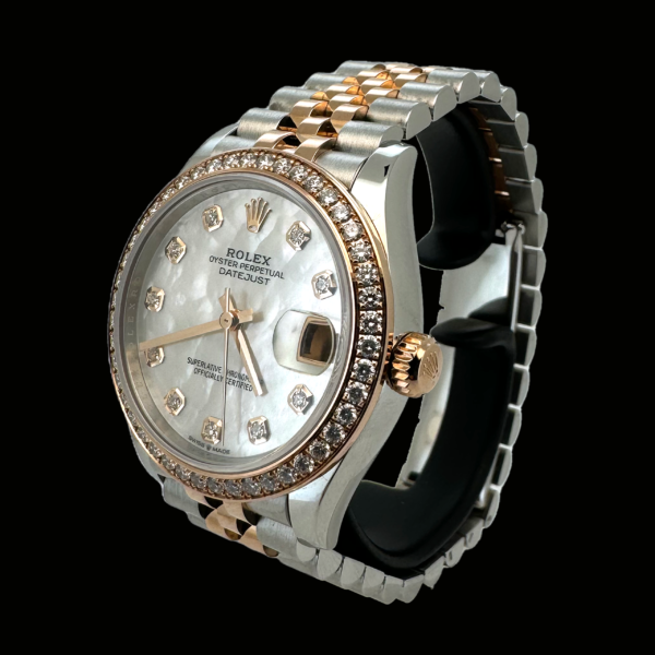 ROLEX OYSTER DATEJUST ACIER OYSTERSTEEL ET OR EVEROSE NACRE ET DIAMANTS – Image 2