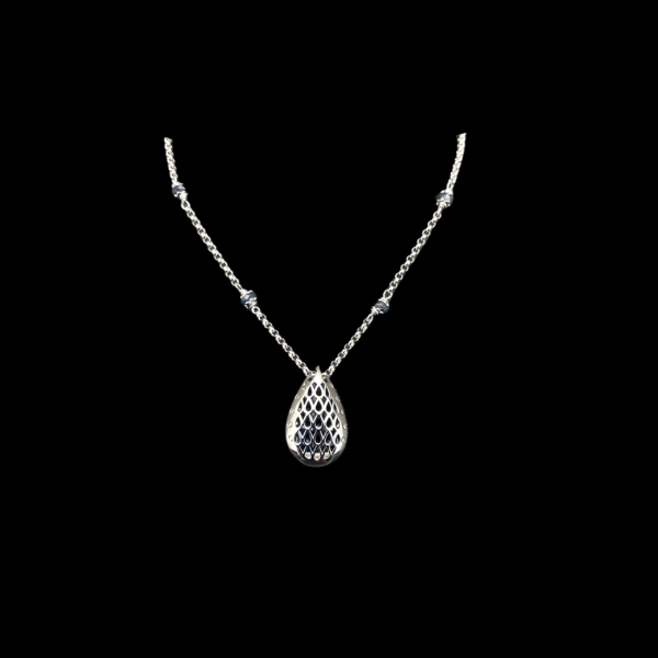 COLLIER-PENDENTIF EN OR GRIS 750 ET SAPHIRS NATURELS – Image 2