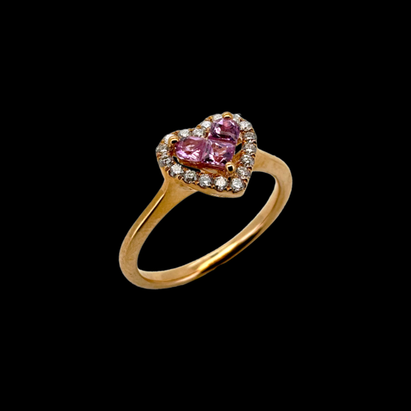 BAGUE CŒUR D-DONNA EN OR ROSE 750 SAPHIRS ET DIAMANTS – Image 2
