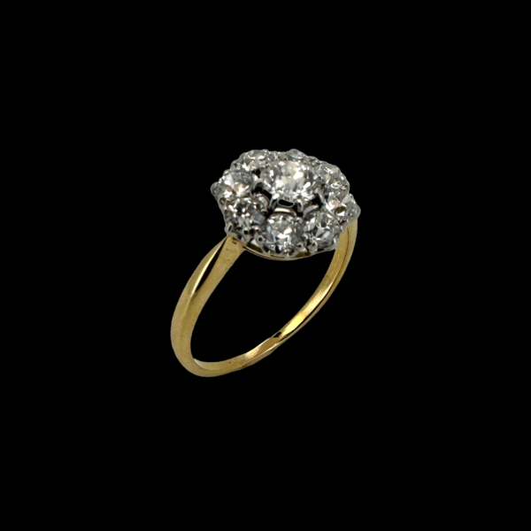 BAGUE VINTAGE FLEUR EN OR JAUNE ET GRIS 750 ET DIAMANTS – Image 3