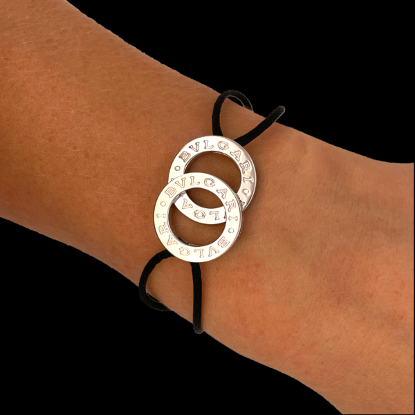 BRACELET BVLGARI BVLGARI LOGO SERPENTI EN ARGENT 925 ET CORDON NOIR – Image 2