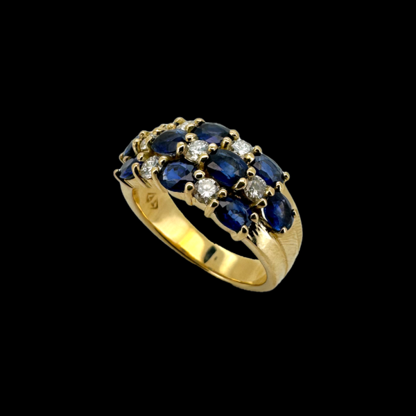 BAGUE EN OR JAUNE 750 DIAMANTS ET SAPHIRS – Image 2