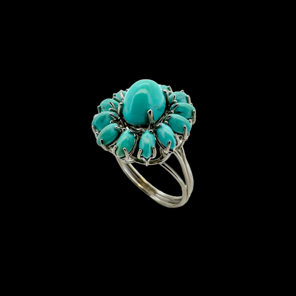 BAGUE FLEURE EN ARGENT 925 RODIÉ ET TURQUOISE – Image 2