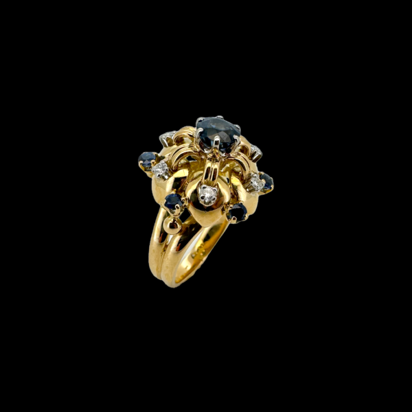 BAGUE VINTAGE OR JAUNE 750 SAPHIRS ET DIAMANTS – Image 2