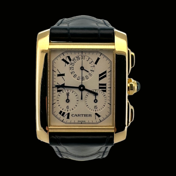 CARTIER TANK FRANÇAISE CHRONOGRAPHE GRAND MODELE QUARTZ EN OR JAUNE 750