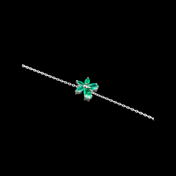 BRACELET EN OR GRIS 750 SERTI FLEUR ET ÉMERAUDES – Image 3