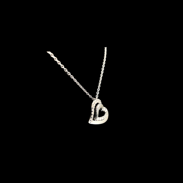 COLLIER-PENDENTIF COEUR EN OR BLANC 750 ET DIAMANTS – Image 3
