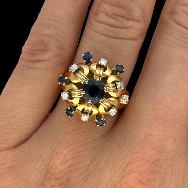 BAGUE VINTAGE OR JAUNE 750 SAPHIRS ET DIAMANTS – Image 4