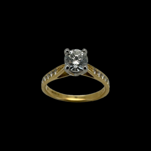 BAGUE SOLITAIRE OR JAUNE ET GRIS 750