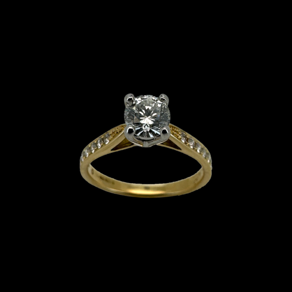 BAGUE SOLITAIRE OR JAUNE ET GRIS 750