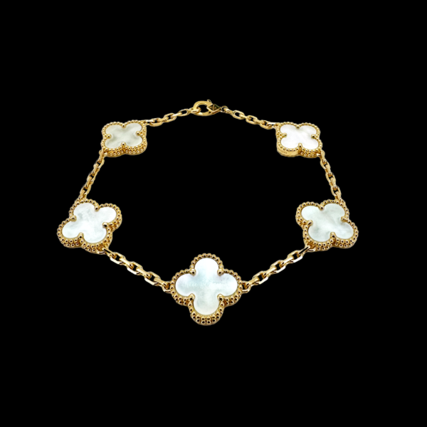 BRACELET VAN CLEEF & ARPELS ALHAMBRA VINTAGE 5 MOTIFS EN OR JAUNE 750 ET NACRE