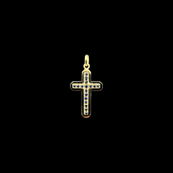 PENDENTIF CROIX EN OR JAUNE 750 SAPHIRS